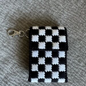 Handmade Black & White Checkered Card Holder with Keychain